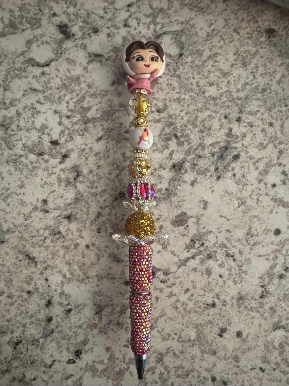 NWOT Disney Doorables Christmas Belle Beaded Pen Handmade by Me